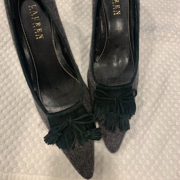 Ralph Lauren Kitten Heels Pumps Holiday Showe Grey Flannel Sz 6.5 - Picture 1 of 9